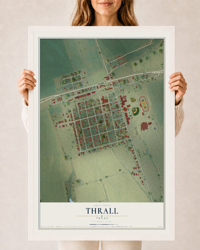 Map of Thrall, Texas, 24 x 36 inch print in a white wood frame