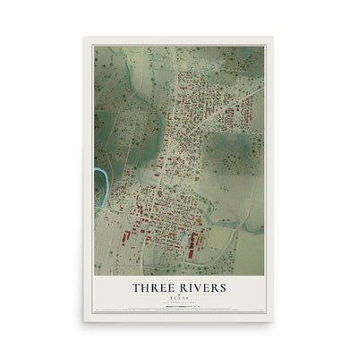 Map of Three Rivers, Texas, 12 x 18 inch unframed archival matte print
