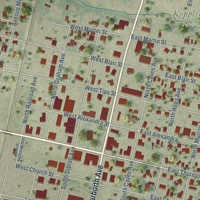 Second close-up of the map of Three Rivers, Texas print showing more streets and buildings