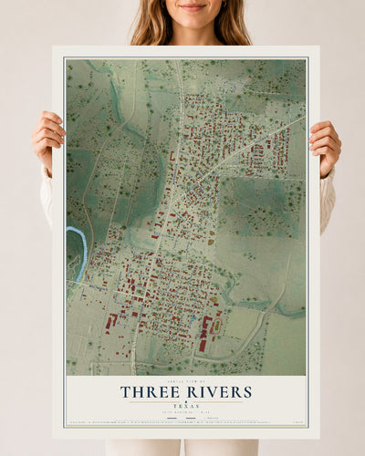 Map of Three Rivers, Texas, 24 x 36 inch unframed archival matte print