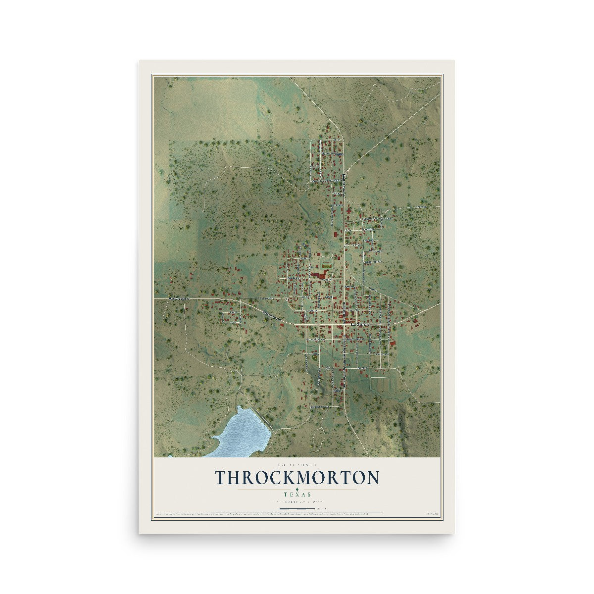 Map of Throckmorton, Texas, 12 x 18 inch unframed archival matte print