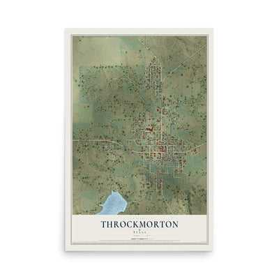 Map of Throckmorton, Texas, 12 x 18 inch unframed archival matte print