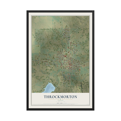 Map of Throckmorton, Texas, 12 x 18 inch print in a black wood frame