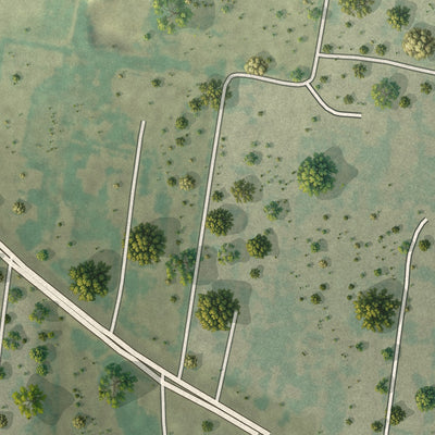 Close-up of the map of Tierra Dorada, Texas print showing street and building detail