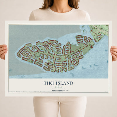 Map of Tiki Island, Texas, 18 x 24 inch unframed archival matte print