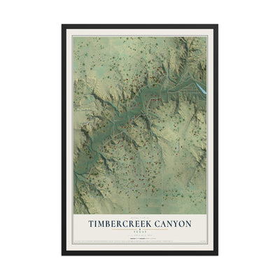 Map of Timbercreek Canyon, Texas, 12 x 18 inch print in a black wood frame