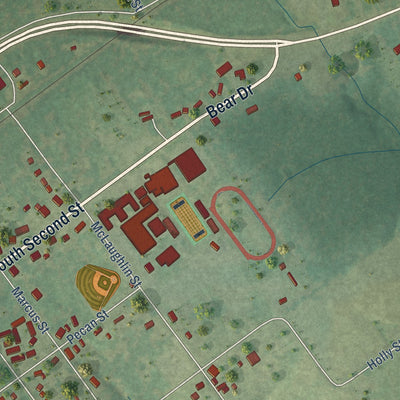 Second close-up of the map of Timpson, Texas print showing more streets and buildings