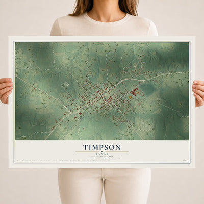 Map of Timpson, Texas, 18 x 24 inch unframed archival matte print