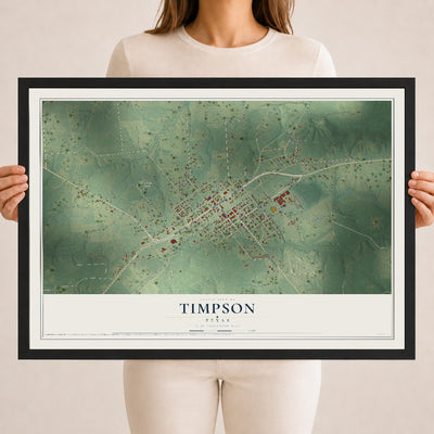 Map of Timpson, Texas, 18 x 24 inch print in a black wood frame