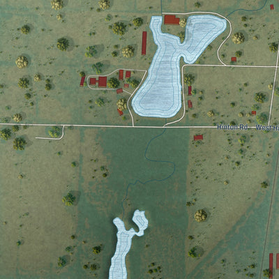 Second close-up of the map of Tioga, Texas print showing more streets and buildings