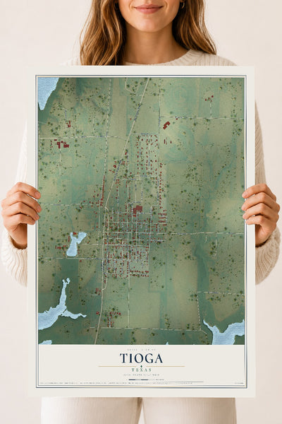 Map of Tioga, Texas, 18 x 24 inch unframed archival matte print