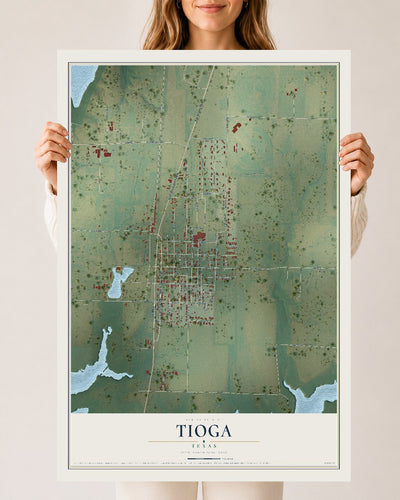Map of Tioga, Texas, 24 x 36 inch unframed archival matte print