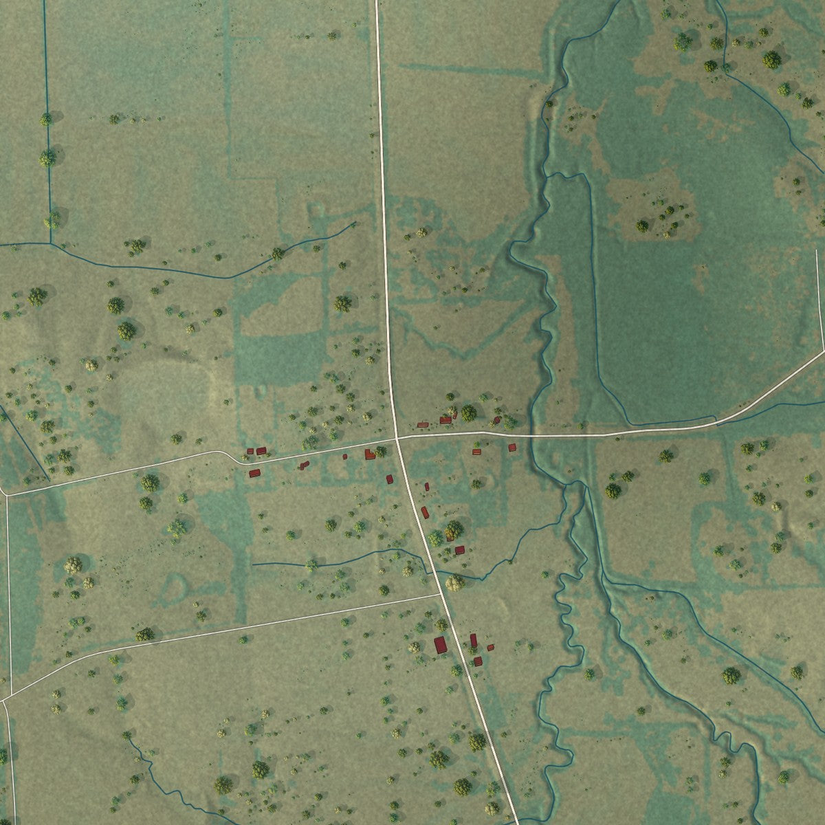 Second close-up of the map of Tira, Texas print showing more streets and buildings
