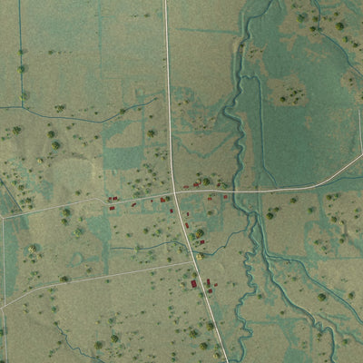 Second close-up of the map of Tira, Texas print showing more streets and buildings