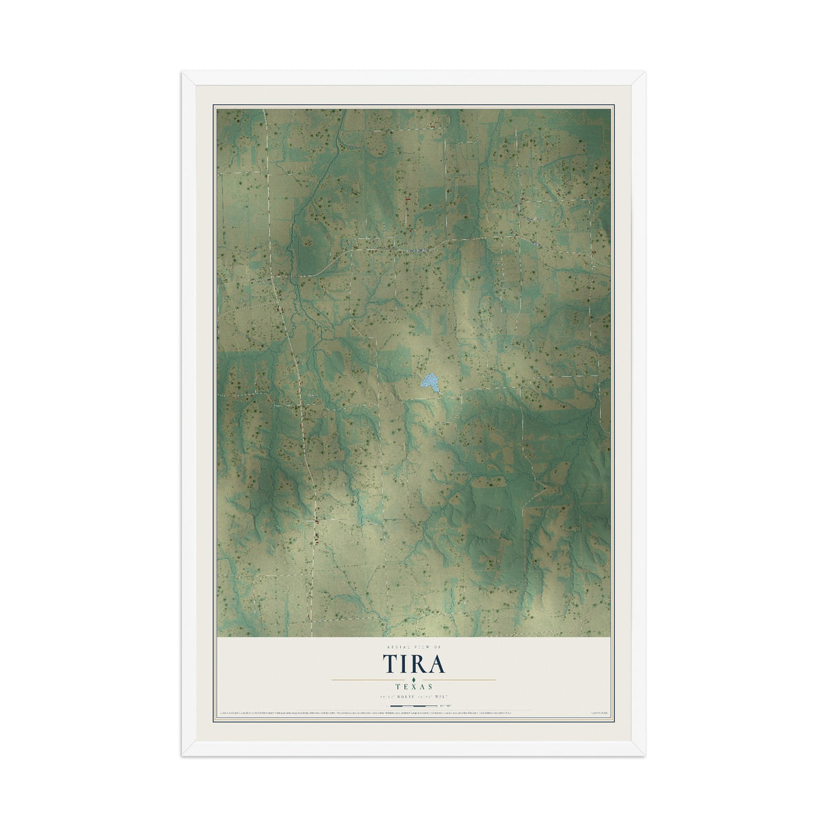 Map of Tira, Texas, 12 x 18 inch print in a white wood frame