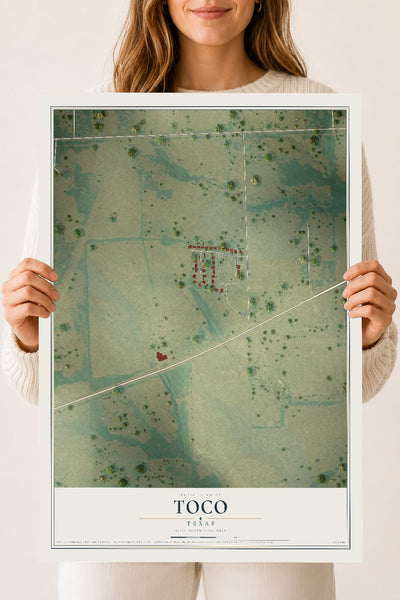 Map of Toco, Texas, 18 x 24 inch unframed archival matte print