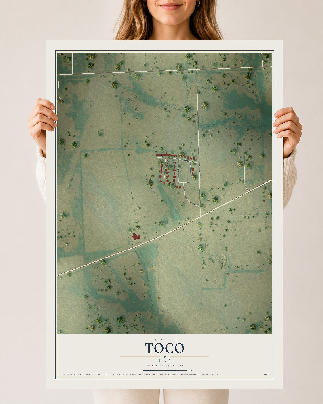 Map of Toco, Texas, 24 x 36 inch unframed archival matte print