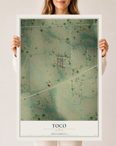 Map of Toco, Texas, 24 x 36 inch unframed archival matte print