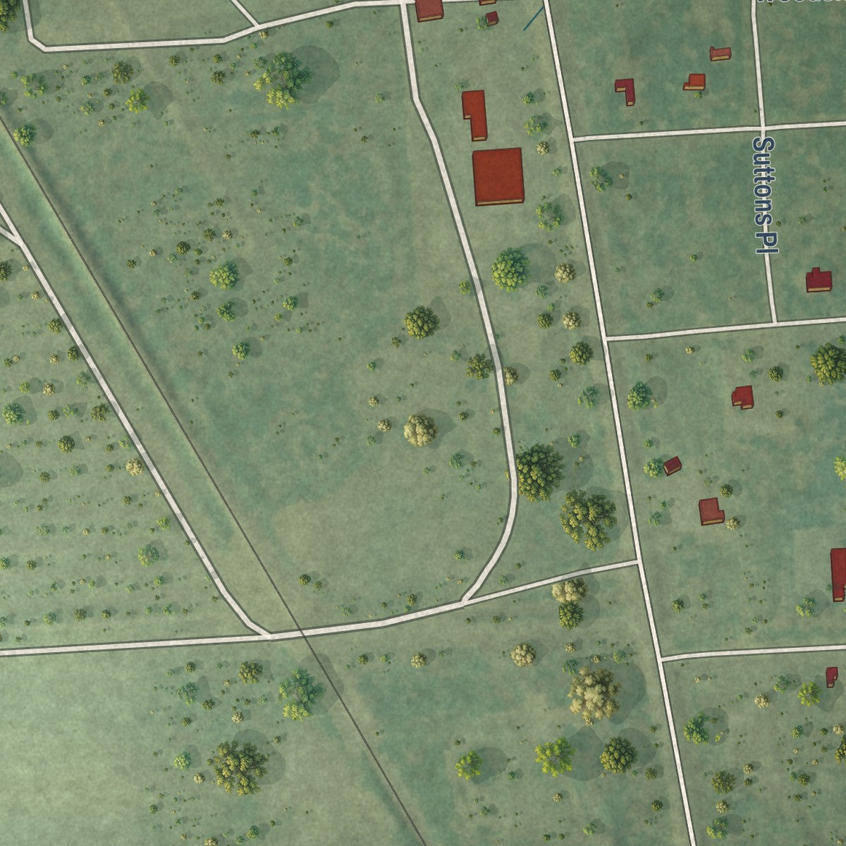 Second close-up of the map of Todd Mission, Texas print showing more streets and buildings