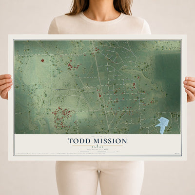 Map of Todd Mission, Texas, 18 x 24 inch unframed archival matte print
