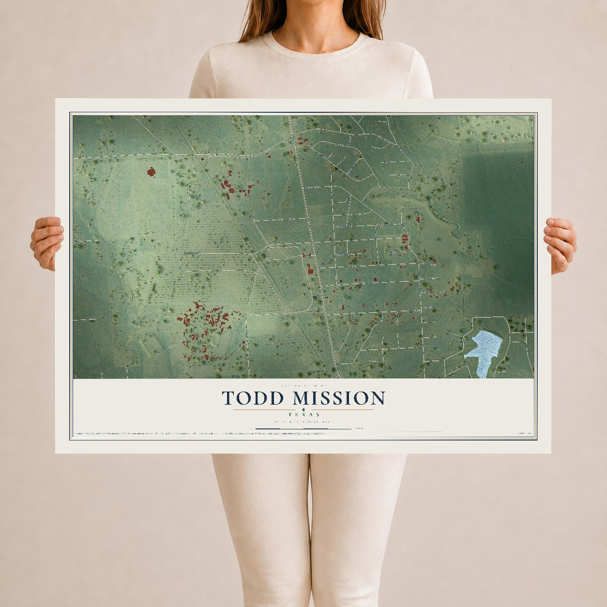 Map of Todd Mission, Texas, 24 x 36 inch unframed archival matte print
