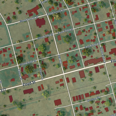 Close-up of the map of Tolar, Texas print showing street and building detail