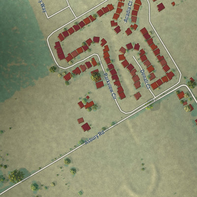 Second close-up of the map of Tolar, Texas print showing more streets and buildings