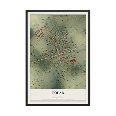 Map of Tolar, Texas, 12 x 18 inch print in a black wood frame