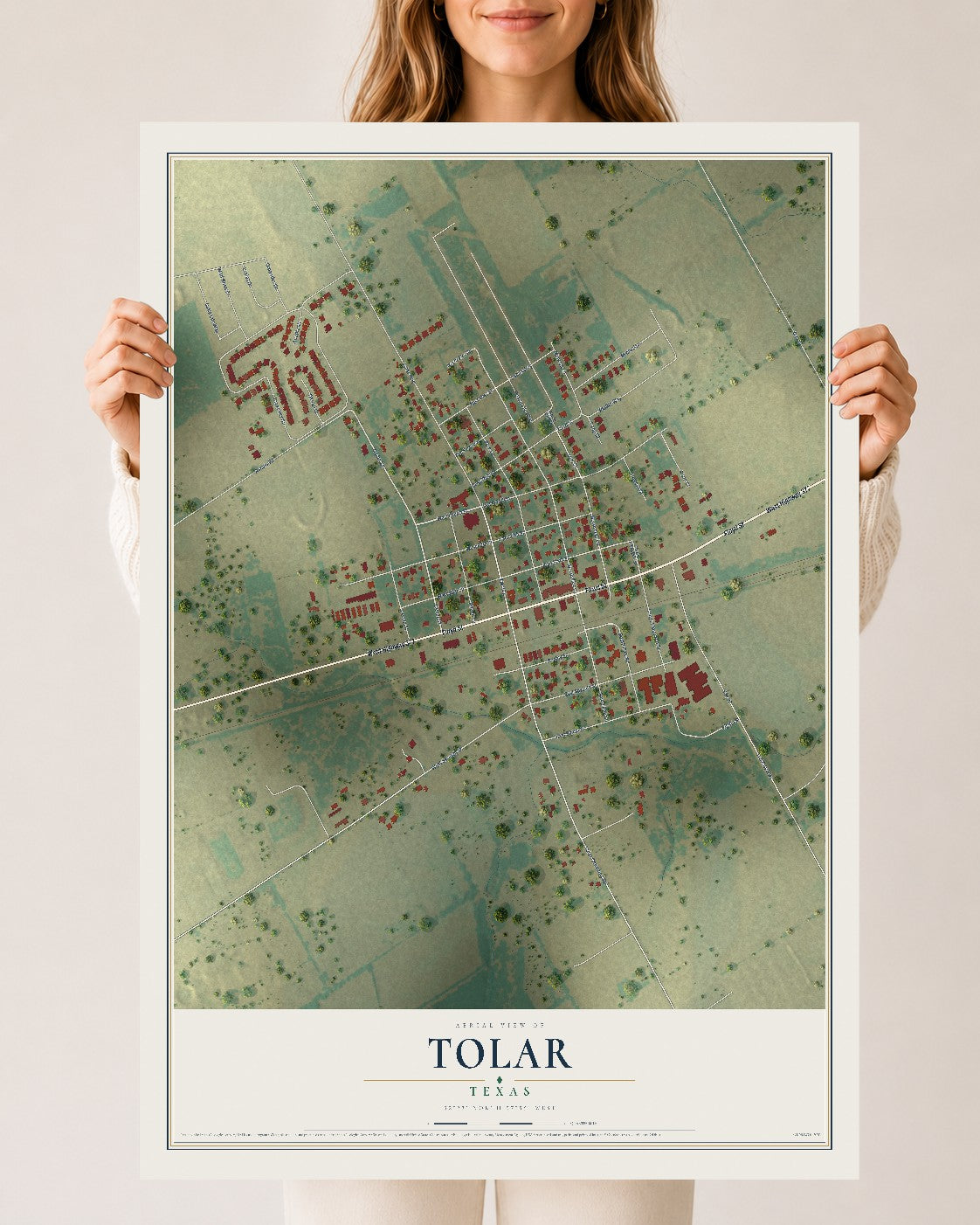 Map of Tolar, Texas, 24 x 36 inch unframed archival matte print