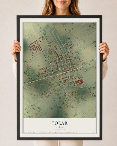 Map of Tolar, Texas, 24 x 36 inch print in a black wood frame