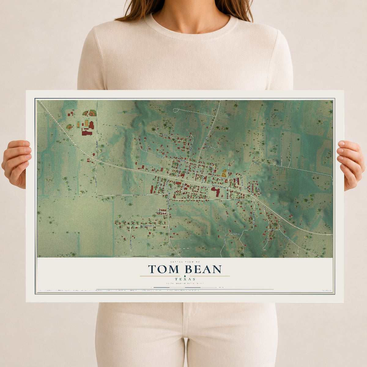 Map of Tom Bean, Texas, 12 x 18 inch unframed archival matte print