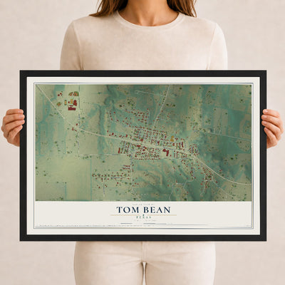 Map of Tom Bean, Texas, 12 x 18 inch print in a black wood frame