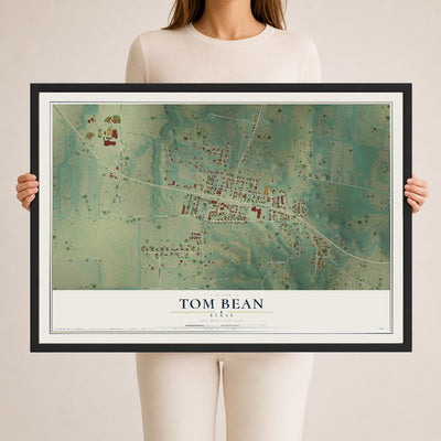 Map of Tom Bean, Texas, 24 x 36 inch print in a black wood frame