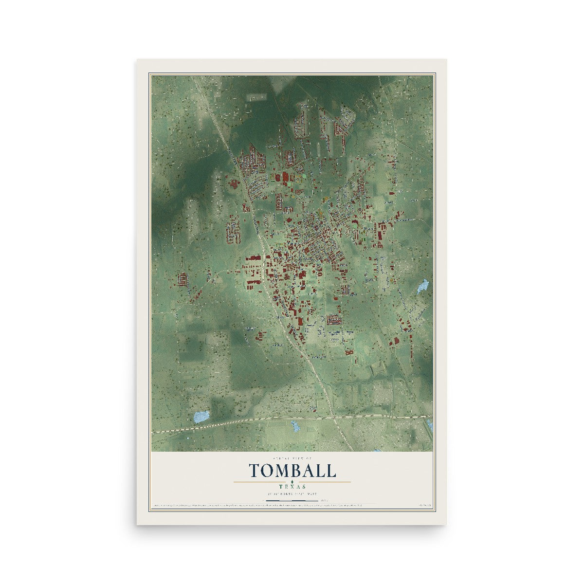 Map of Tomball, Texas, 12 x 18 inch unframed archival matte print