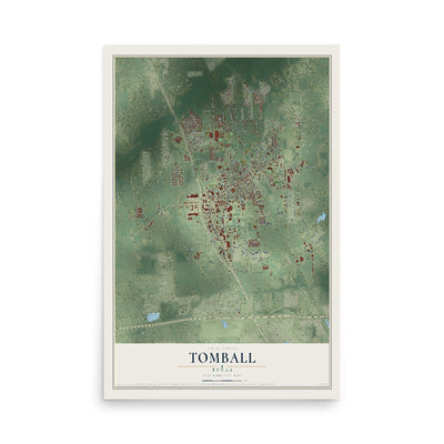 Map of Tomball, Texas, 12 x 18 inch unframed archival matte print