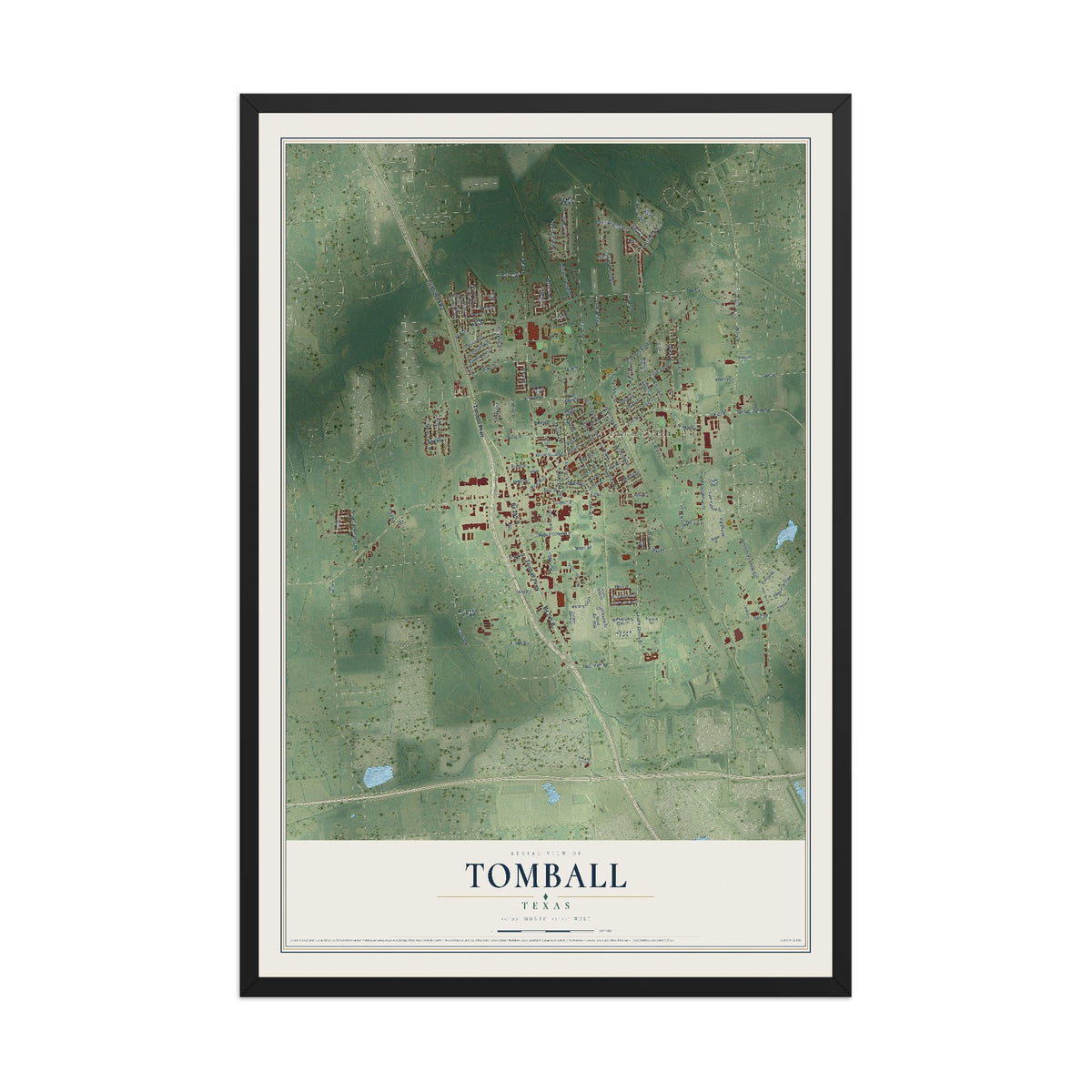 Map of Tomball, Texas, 12 x 18 inch print in a black wood frame