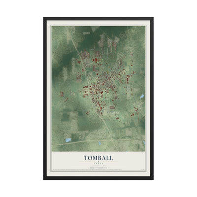 Map of Tomball, Texas, 12 x 18 inch print in a black wood frame