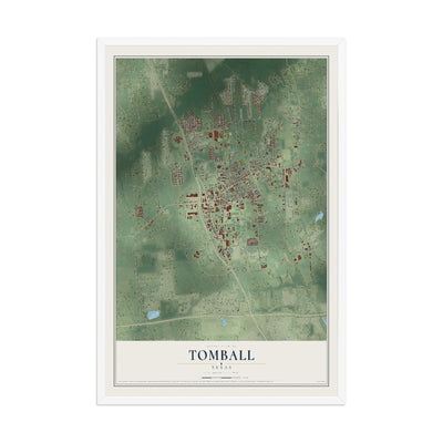 Map of Tomball, Texas, 12 x 18 inch print in a white wood frame