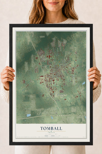 Map of Tomball, Texas, 18 x 24 inch print in a black wood frame