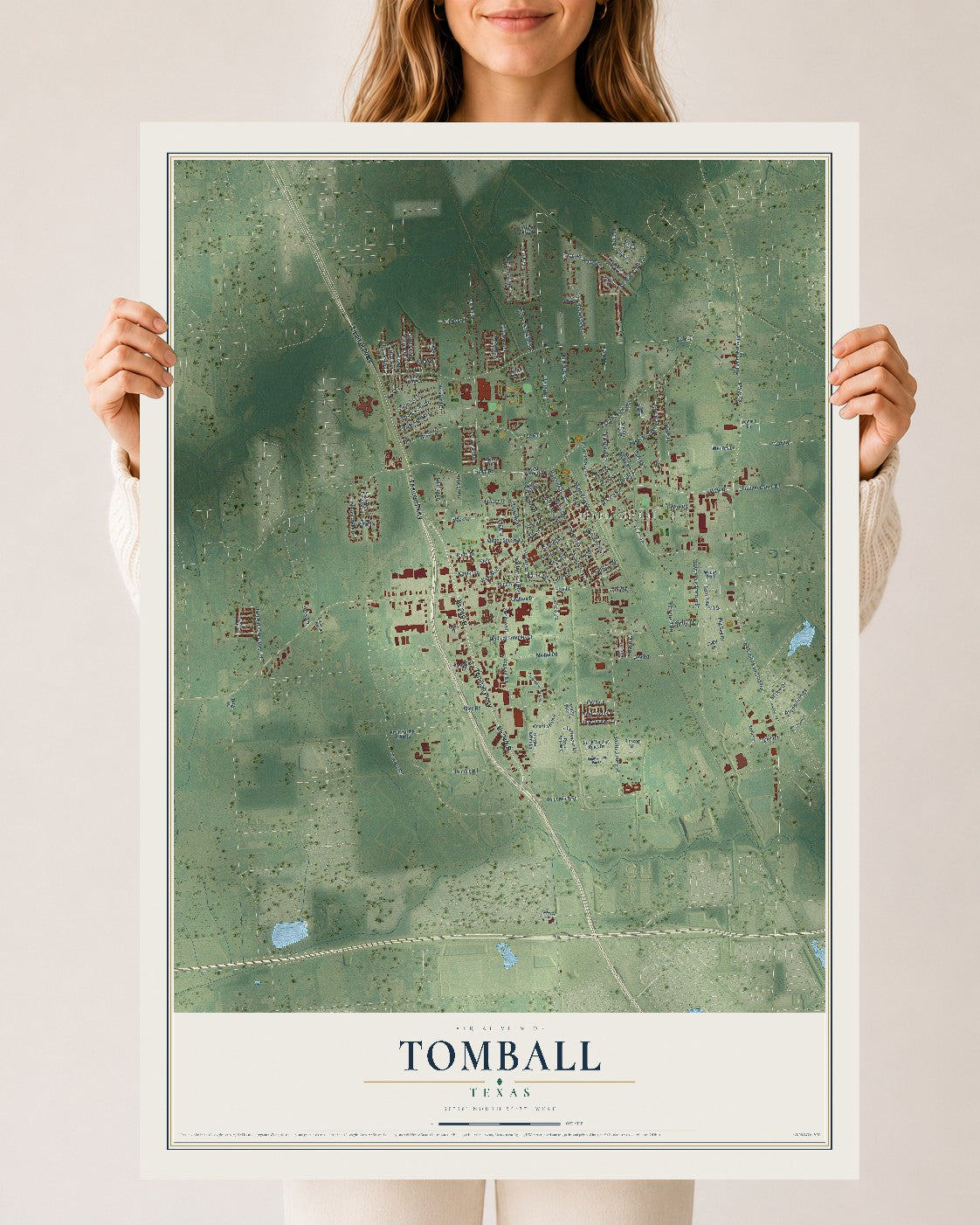 Map of Tomball, Texas, 24 x 36 inch unframed archival matte print