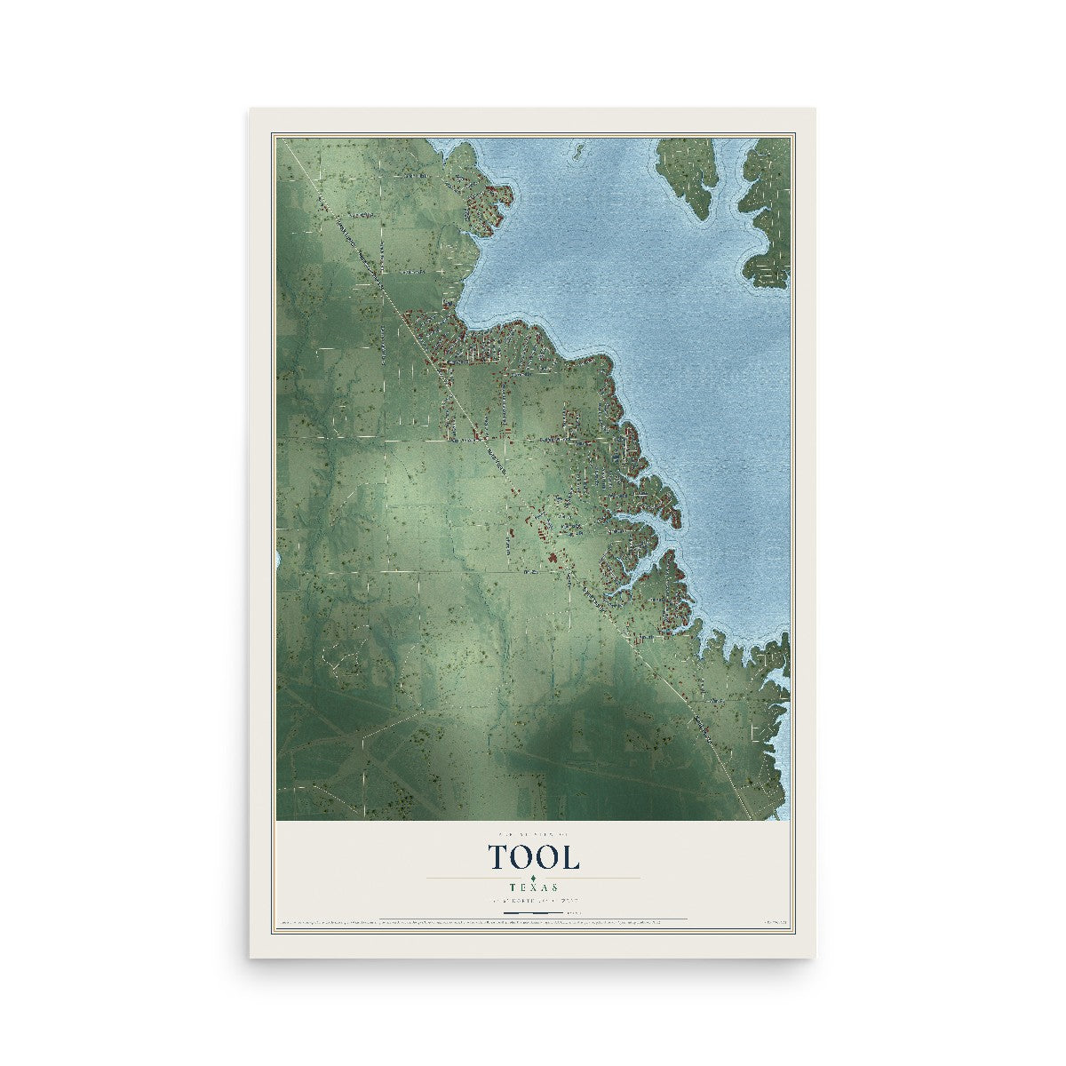 Map of Tool, Texas, 12 x 18 inch unframed archival matte print