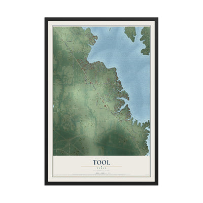 Map of Tool, Texas, 12 x 18 inch print in a black wood frame