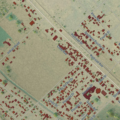 Close-up of the map of Tornillo, Texas print showing street and building detail