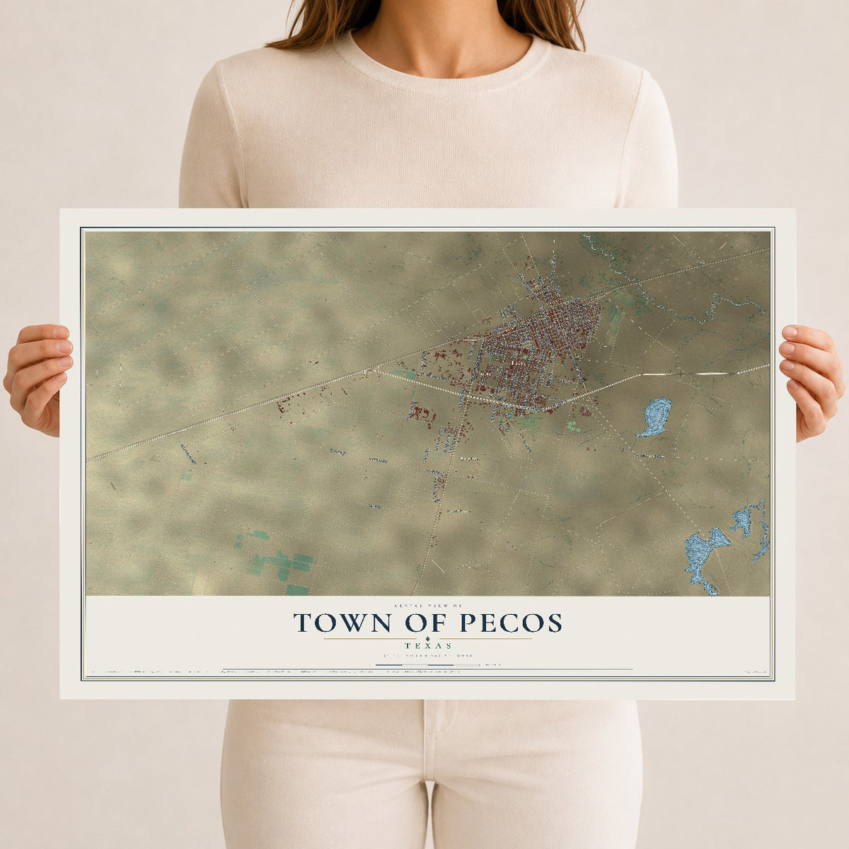 Map of the Town of Pecos, Texas, 12 x 18 inch unframed archival matte print