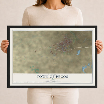 Map of the Town of Pecos, Texas, 12 x 18 inch print in a black wood frame
