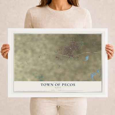 Map of the Town of Pecos, Texas, 12 x 18 inch print in a white wood frame