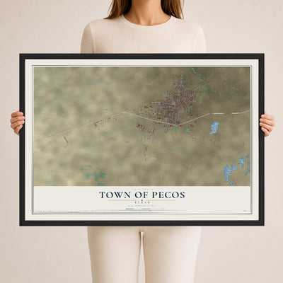 Map of the Town of Pecos, Texas, 24 x 36 inch print in a black wood frame