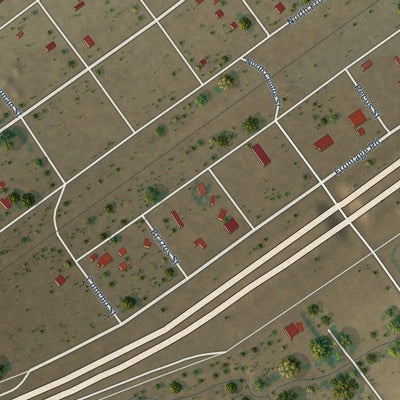 Close-up of the map of Toyah, Texas print showing street and building detail