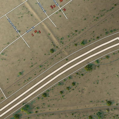 Second close-up of the map of Toyah, Texas print showing more streets and buildings