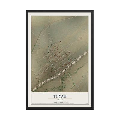 Map of Toyah, Texas, 12 x 18 inch print in a black wood frame
